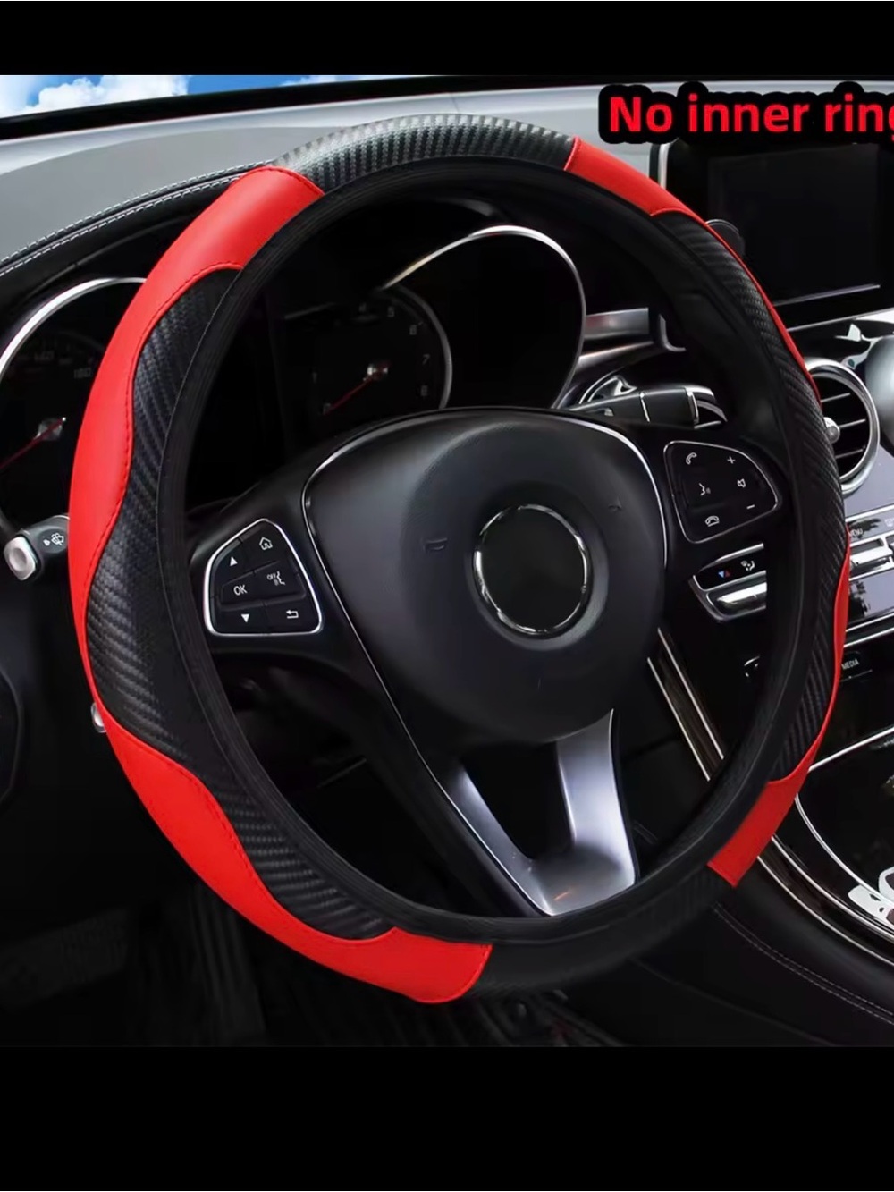 Red & Black Carbon-Style Steering Wheel Cover - Sport Grip